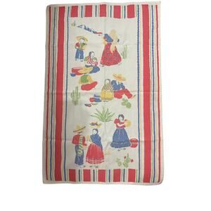 Vintage  Linen Kitchen Towel  Southwestern Aztec Kitschy Retro 26 x 16